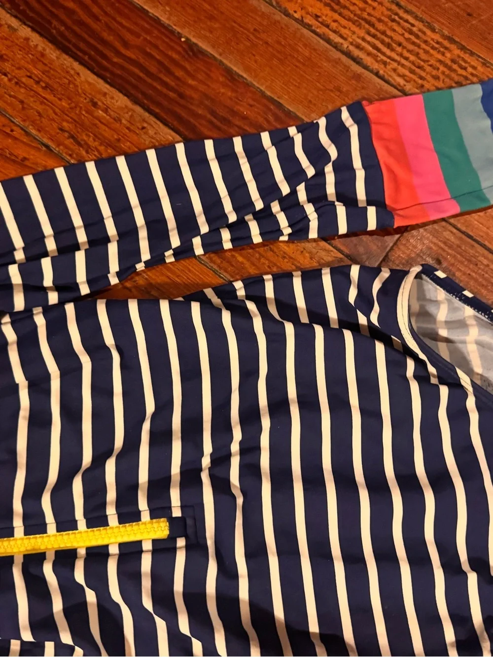 Boden Navy and White Stripe Kids swimsuit size 9-10